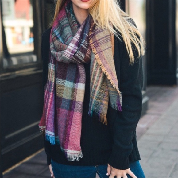 Fuchsia Plaid Blanket Scarf - Picture 1 of 2